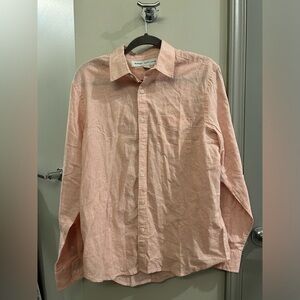 Old Navy Button Down Shirt Long Sleeve Mens Medium Pink White Stripe Linen Blend